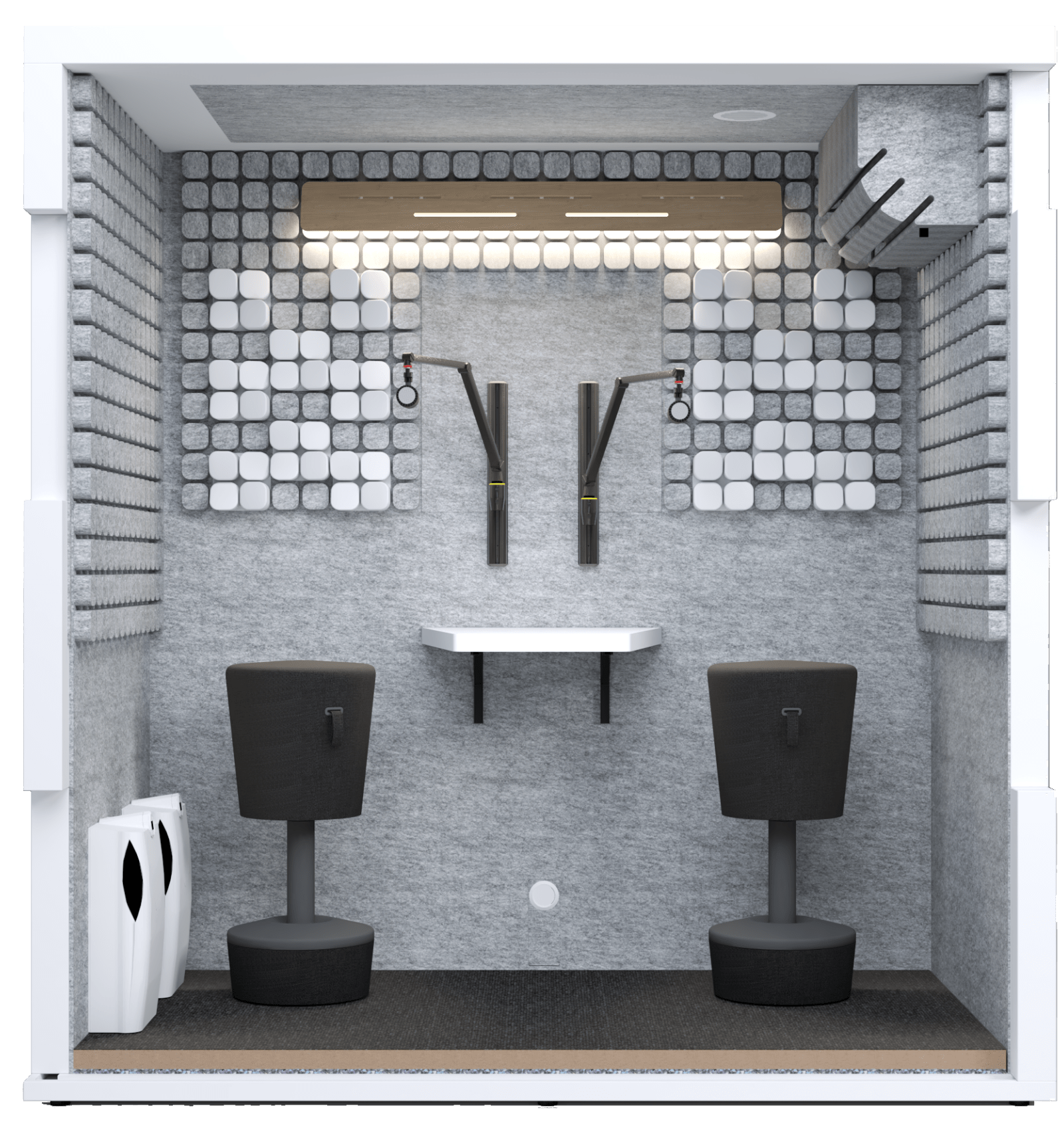 Vue intérieure de la cabine Studiobricks Podcast Duo