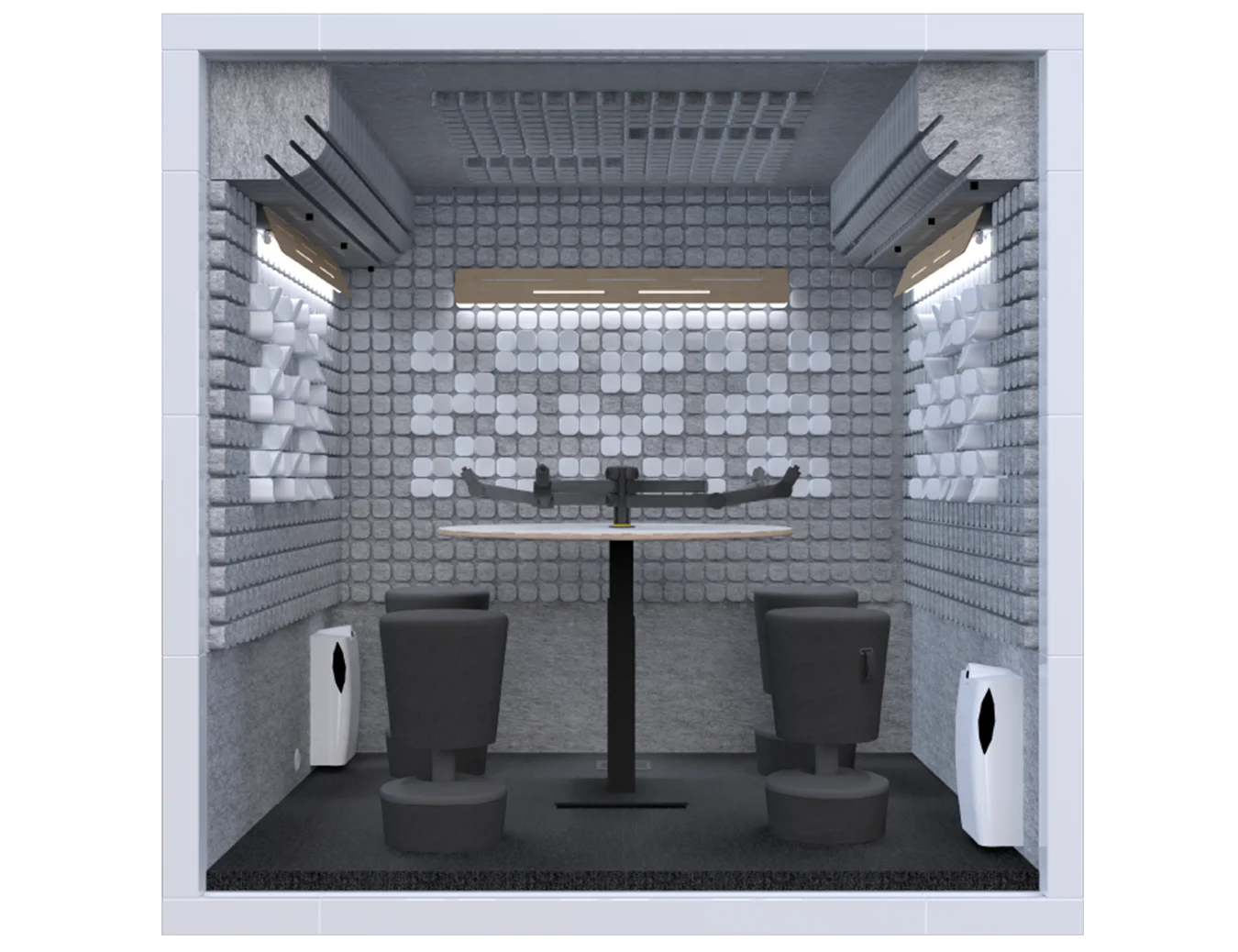 Vue intérieure de la cabine Studiobricks Podcast Round