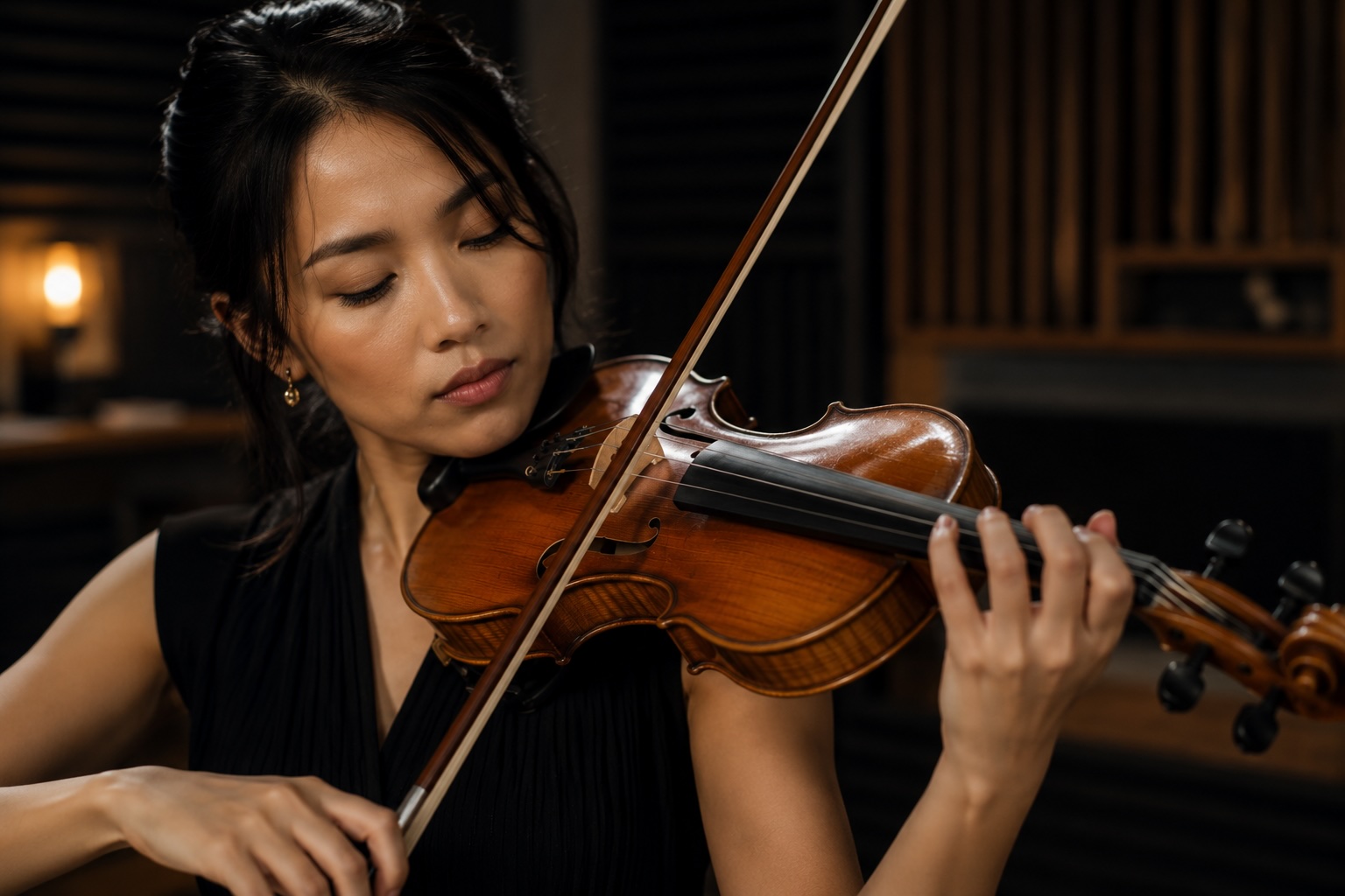 Violoniste jouant dans un studio acoustique